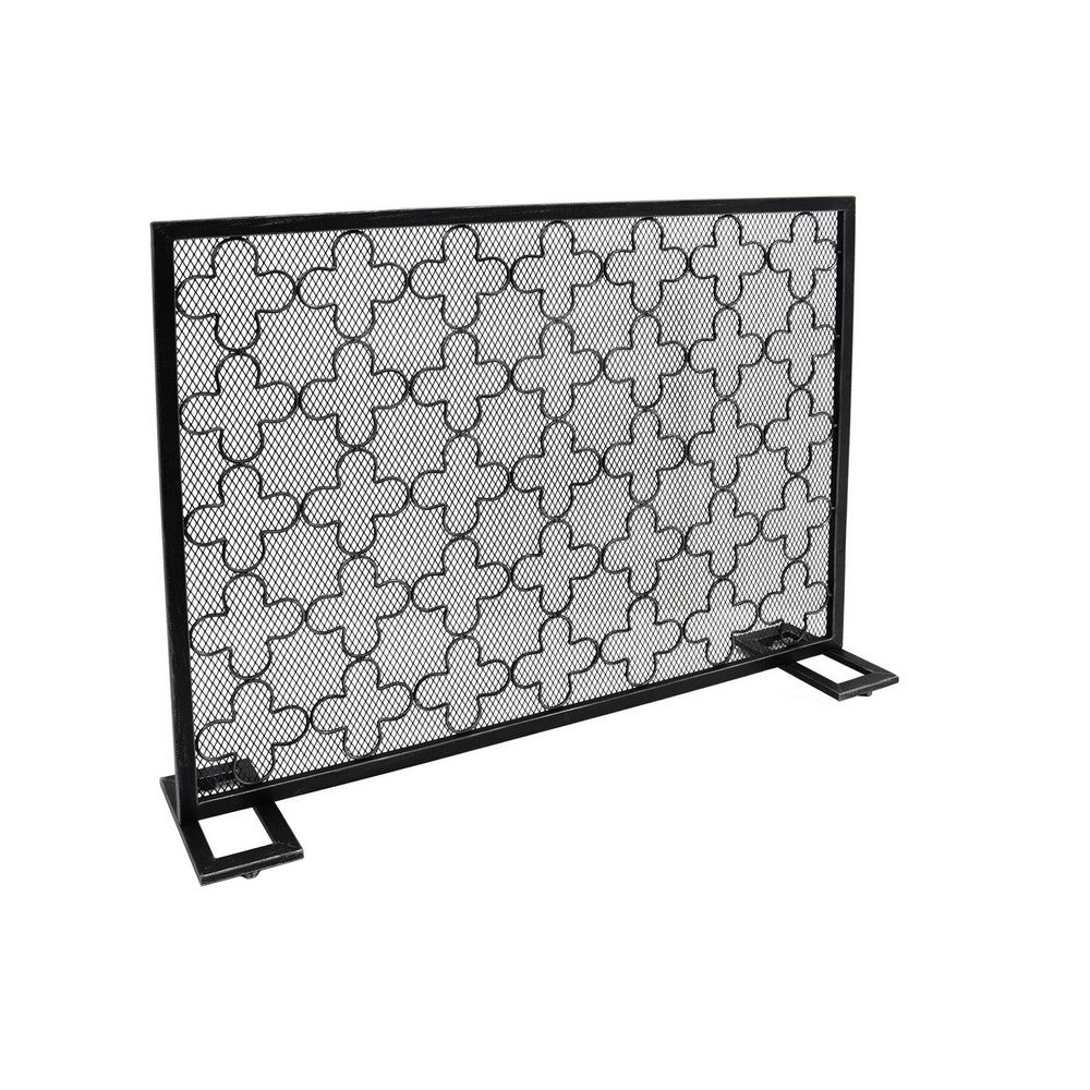 30x41 Fireplace Screen, Classic Clover Trellis Pattern, Black Iron -BM325086