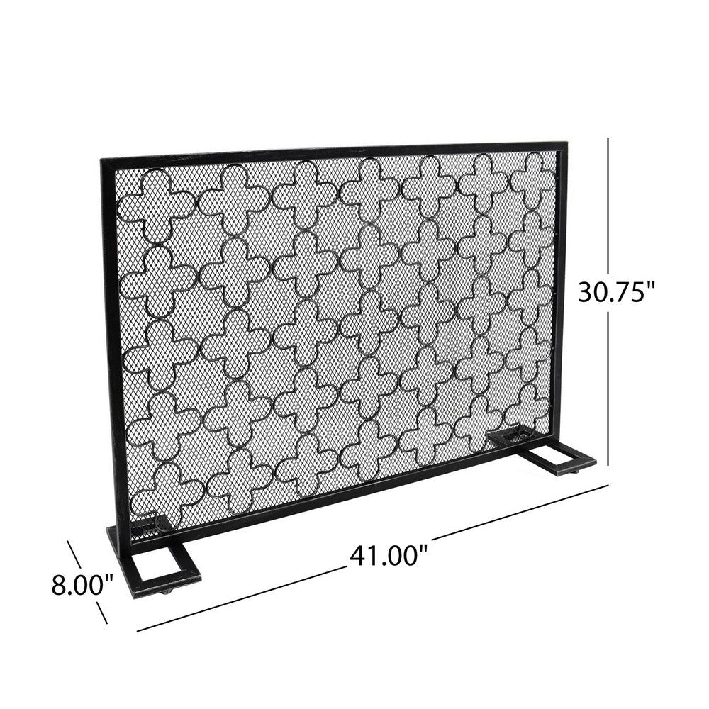 30x41 Fireplace Screen, Classic Clover Trellis Pattern, Black Iron -BM325086