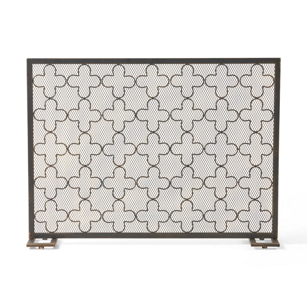 30x41 Fireplace Screen, Classic Clover Trellis, Black Gold Iron -BM325087