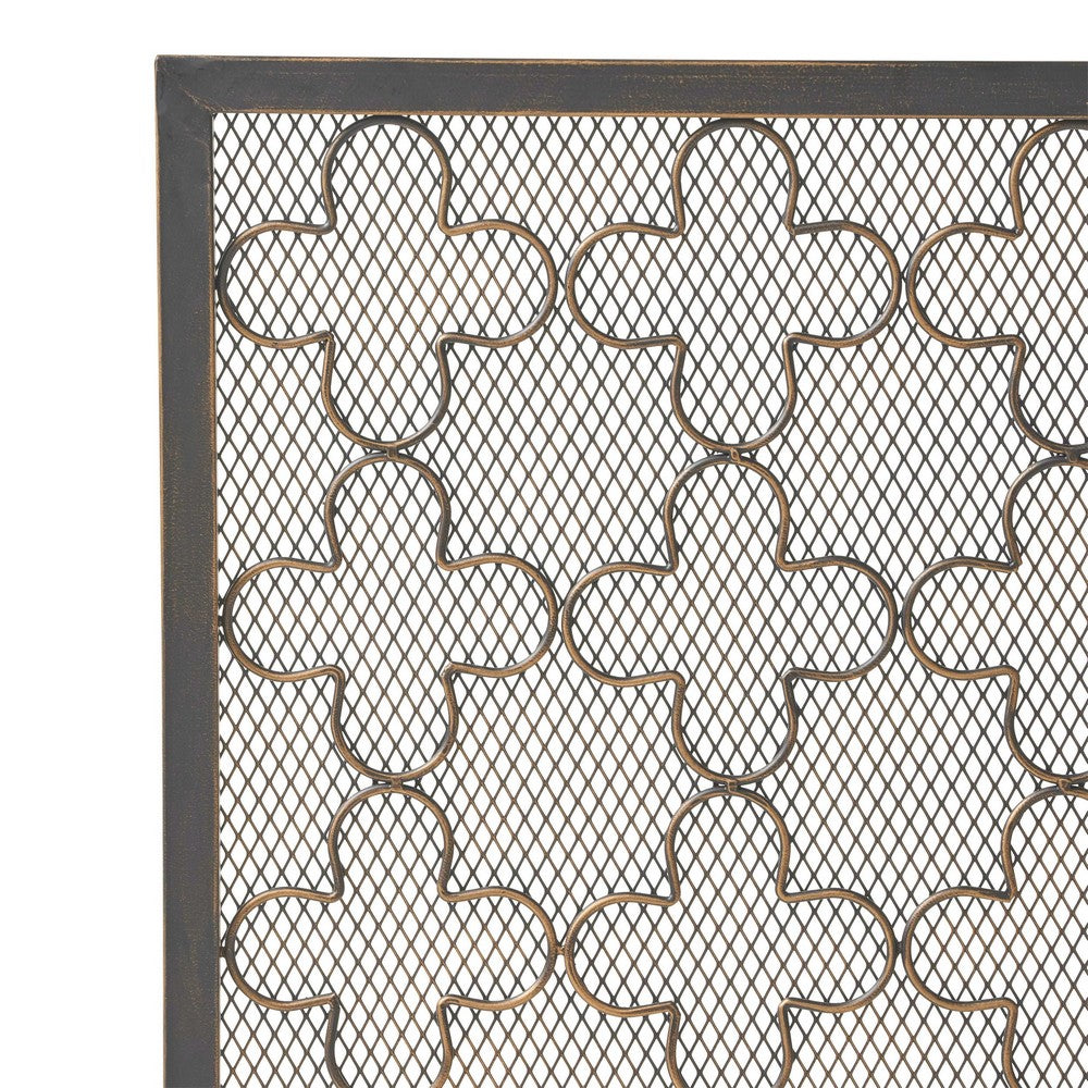30x41 Fireplace Screen, Classic Clover Trellis, Black Gold Iron -BM325087