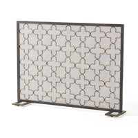 30x41 Fireplace Screen, Classic Clover Trellis, Black Gold Iron