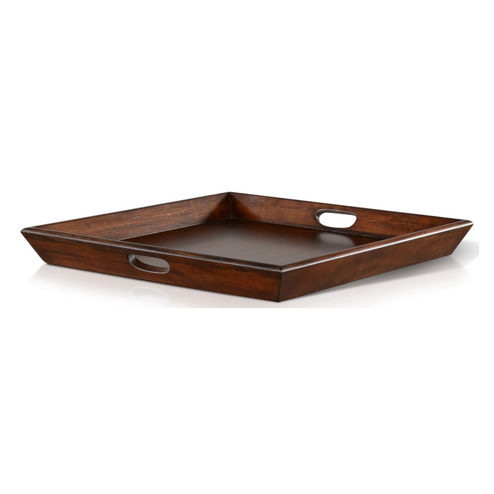 Odel Decorative Serving Tray, 27x27 Square Dark Brown Mahogany Wood -BM325137