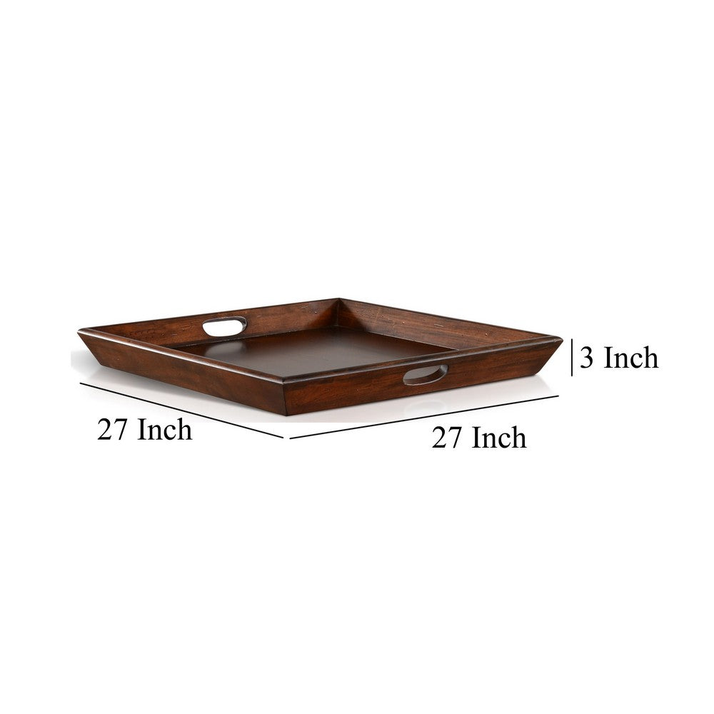 Odel Decorative Serving Tray, 27x27 Square Dark Brown Mahogany Wood -BM325137