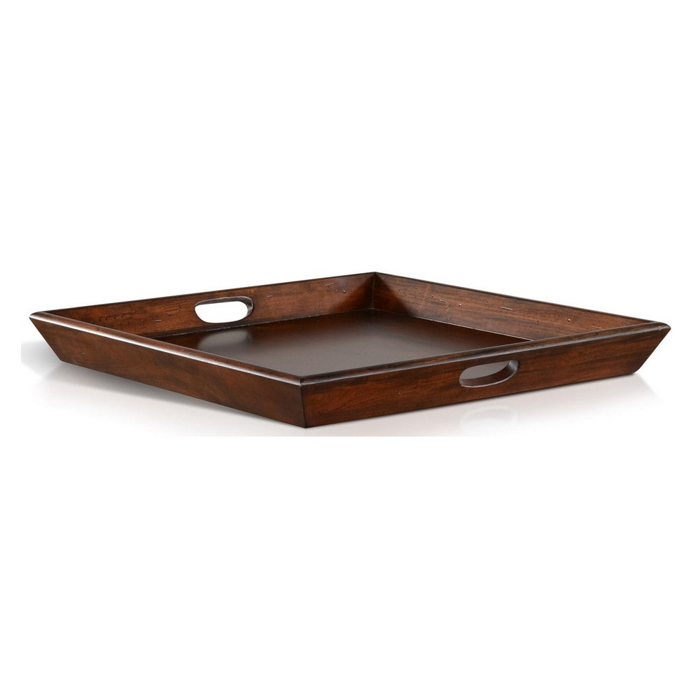 Odel Decorative Serving Tray, 27x27 Square Dark Brown Mahogany Wood
