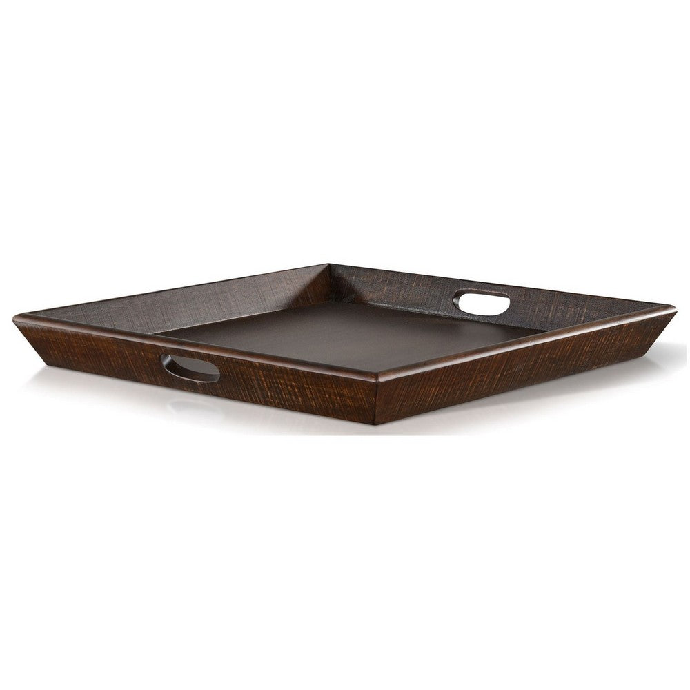 Flint Decorative Serving Tray, 27x27 Square Dark Rustic Oak Brown -BM325138