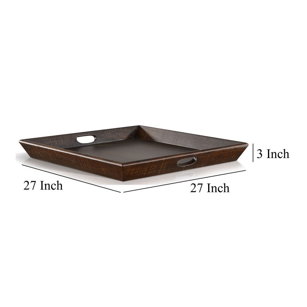 Flint Decorative Serving Tray, 27x27 Square Dark Rustic Oak Brown -BM325138