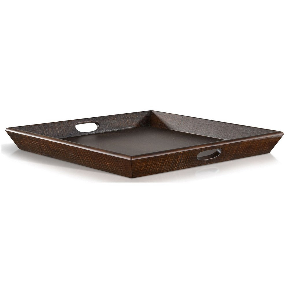 Flint Decorative Serving Tray, 27x27 Square Dark Rustic Oak Brown