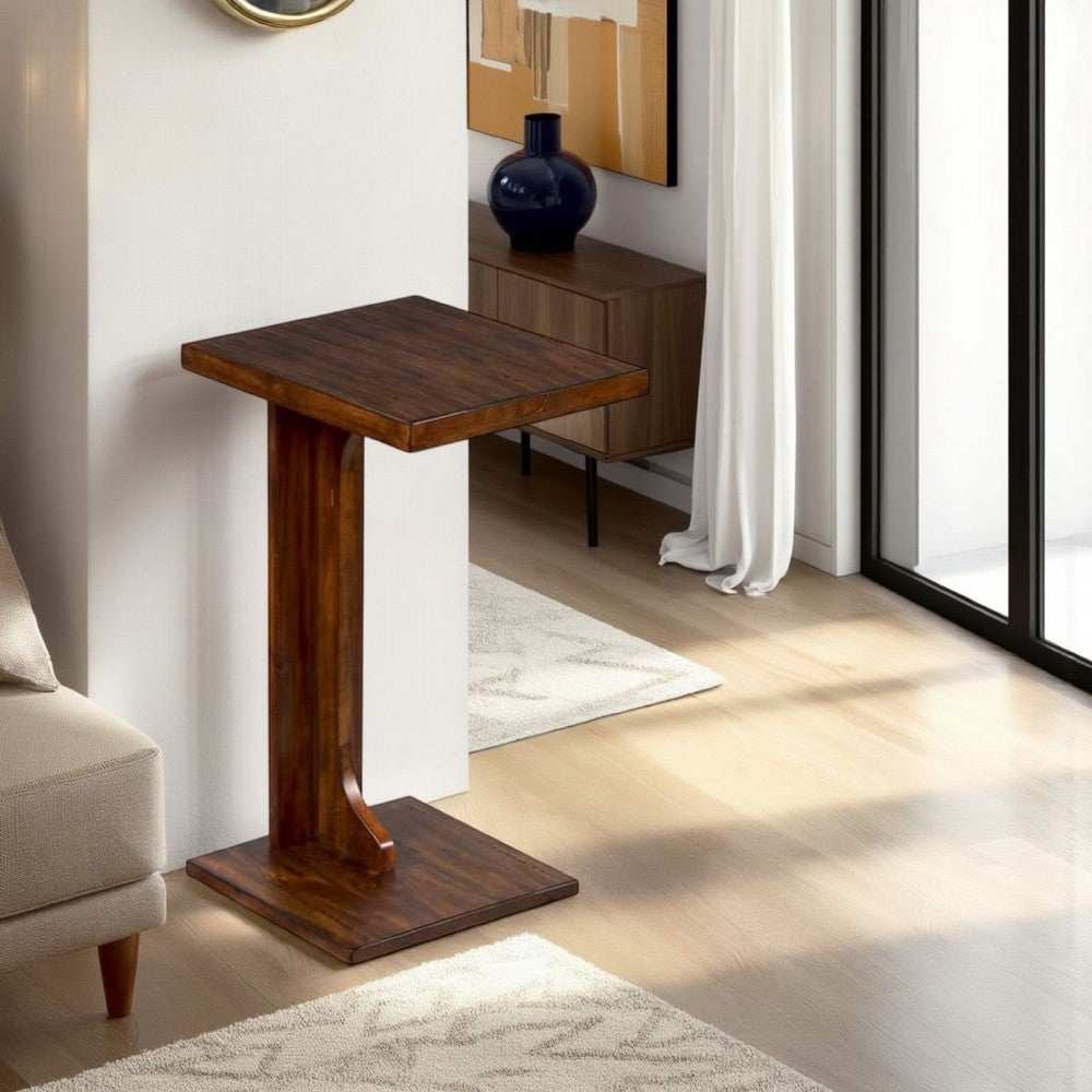 Reggie Sofa Side C Table, 15x12.5 Inch Mocha Brown Mahogany Wood -BM325145