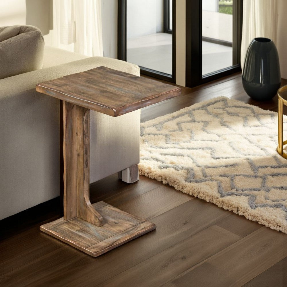 Dazy Sofa Side C Table, 15x12.5 Rustic Light Brown Mahogany Wood -BM325146