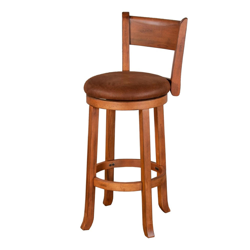 Marv Swivel Barstool Chair Set of 2, Brown Faux Leather, Mahogany Wood -BM325289