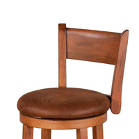 Marv Swivel Barstool Chair Set of 2, Brown Faux Leather, Mahogany Wood -BM325289