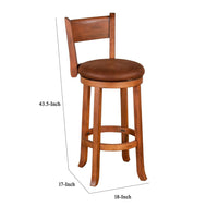 Marv Swivel Barstool Chair Set of 2, Brown Faux Leather, Mahogany Wood -BM325289