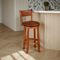 Marv Swivel Barstool Chair Set of 2, Brown Faux Leather, Mahogany Wood -BM325289