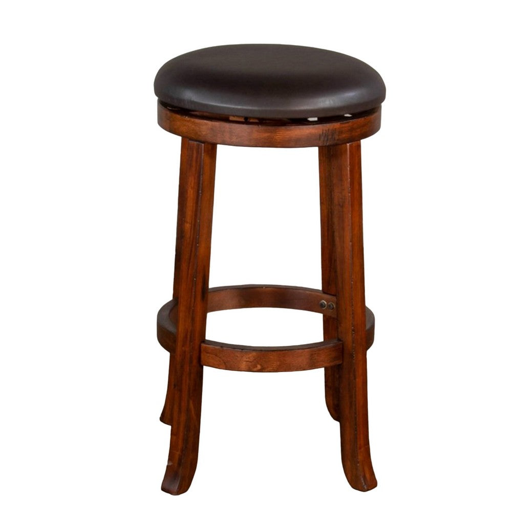 Reggie Swivel Counter Stool Set of 2, Black Faux Leather, Brown Wood -BM325290