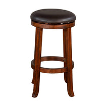 Reggie Swivel Counter Stool Set of 2, Black Faux Leather, Brown Wood -BM325290