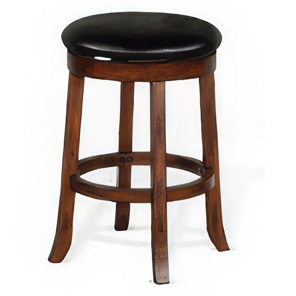 Reggie Swivel Counter Stool Set of 2, Black Faux Leather, Brown Wood -BM325290