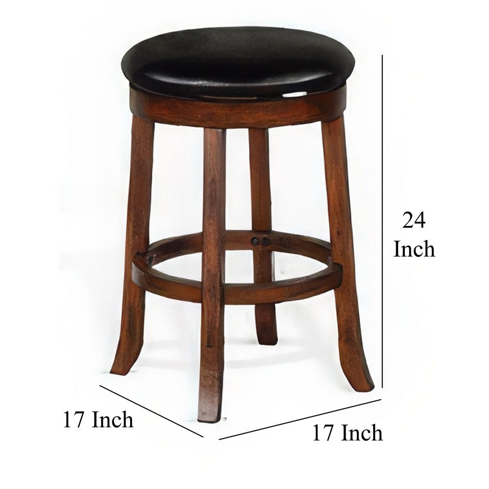 Reggie Swivel Counter Stool Set of 2, Black Faux Leather, Brown Wood -BM325290