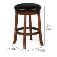 Reggie Swivel Counter Stool Set of 2, Black Faux Leather, Brown Wood -BM325290