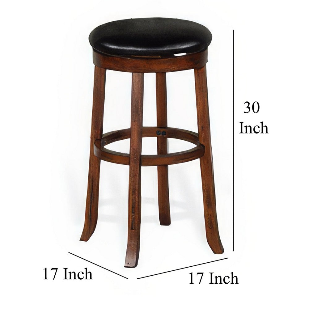 Reggie Swivel Barstool Set of 2, Black Faux Leather, Brown Mahogany -BM325291