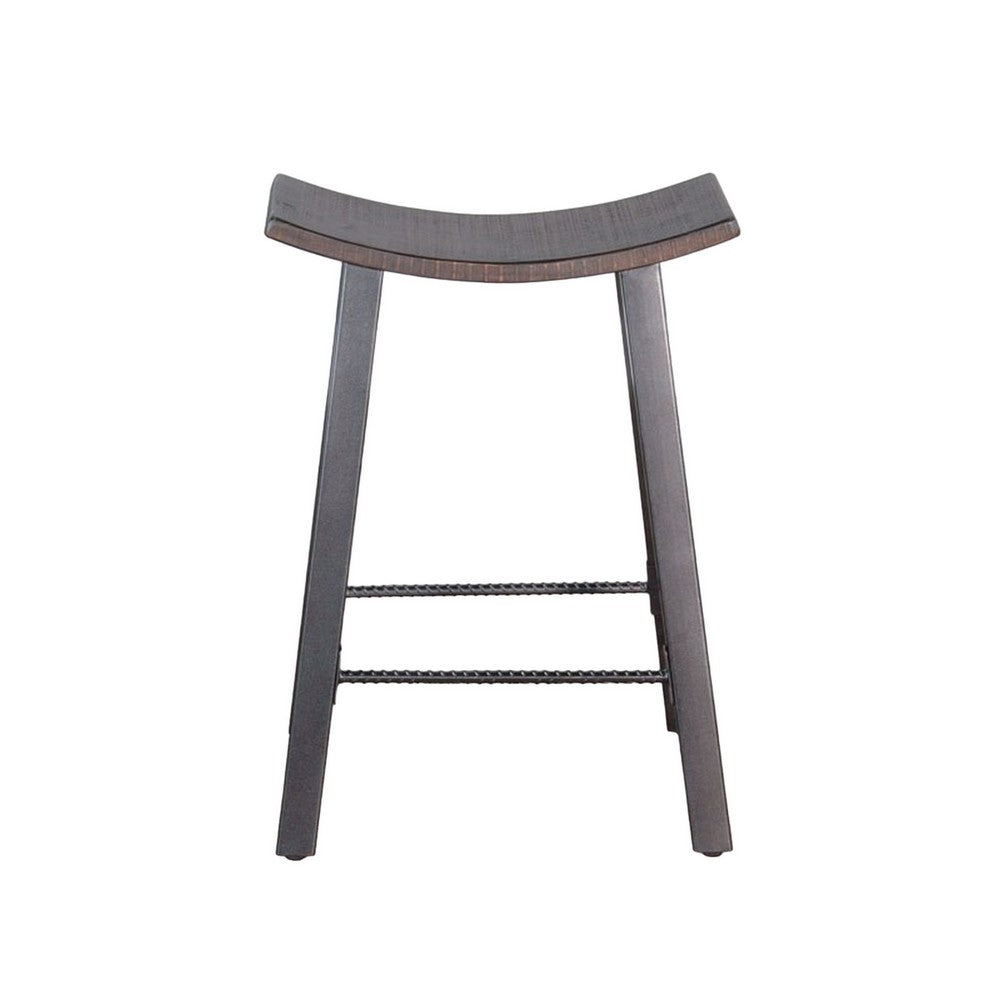 Flint Counter Stool Set of 2, Curved Dark Brown Mahogany, 24 Inch  -BM325299