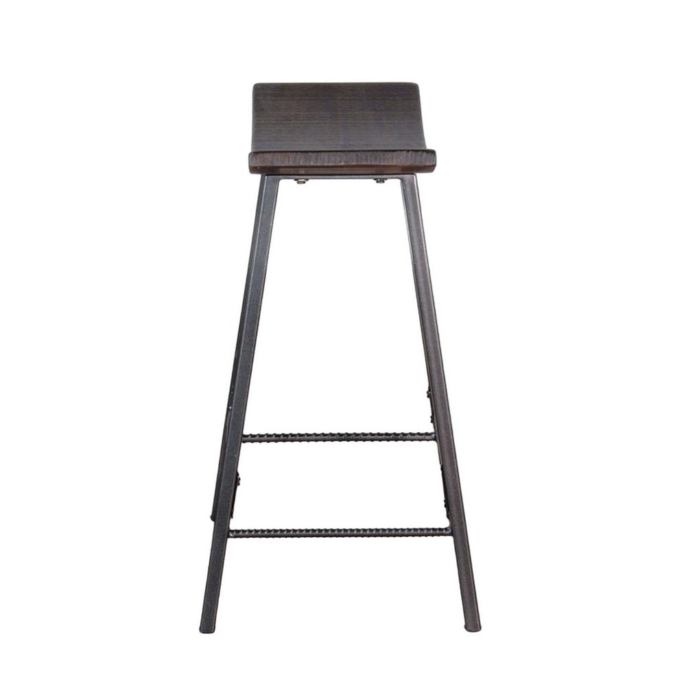 Flint Counter Stool Set of 2, Curved Dark Brown Mahogany, 24 Inch  -BM325299