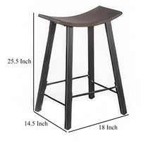 Flint Counter Stool Set of 2, Curved Dark Brown Mahogany, 24 Inch  -BM325299