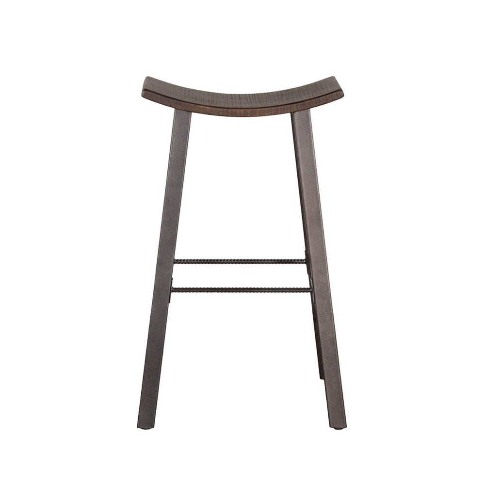 Zayle Barstool Set of 2, Black Angled Legs, Dark Brown Wood, 30 Inch -BM325300