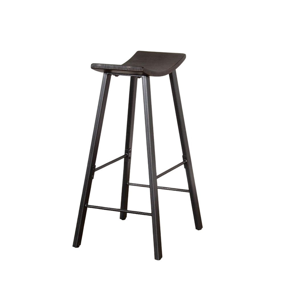 Zayle Barstool Set of 2, Black Angled Legs, Dark Brown Wood, 30 Inch -BM325300