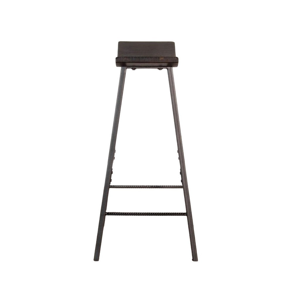 Zayle Barstool Set of 2, Black Angled Legs, Dark Brown Wood, 30 Inch -BM325300