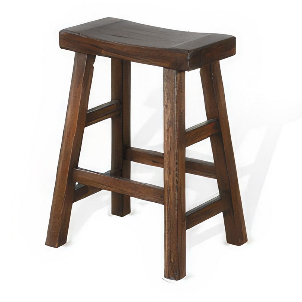 Odel Counter Stool Set of 2, Saddle Seat, Dark Brown Mahogany Wood -BM325305