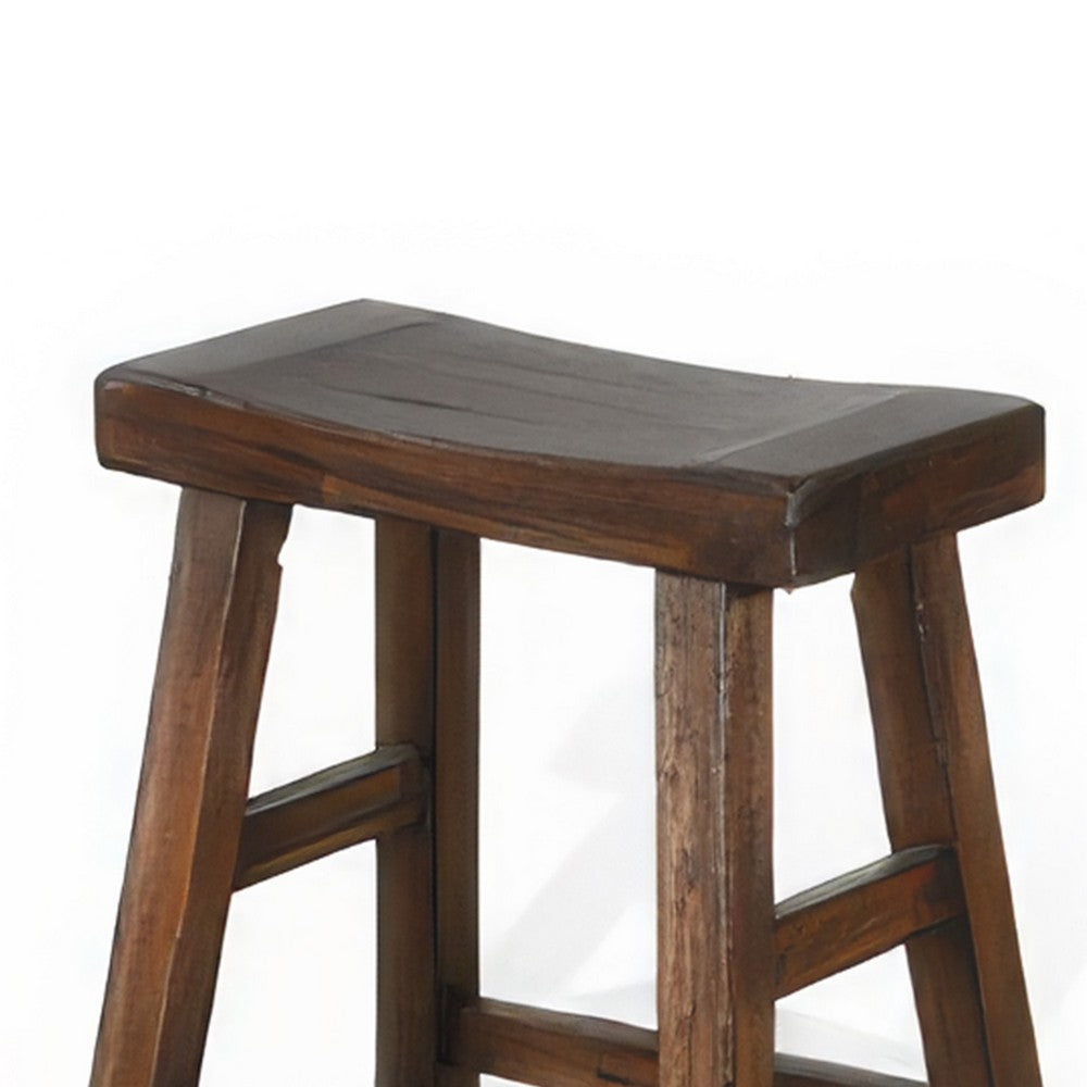 Odel Counter Stool Set of 2, Saddle Seat, Dark Brown Mahogany Wood -BM325305