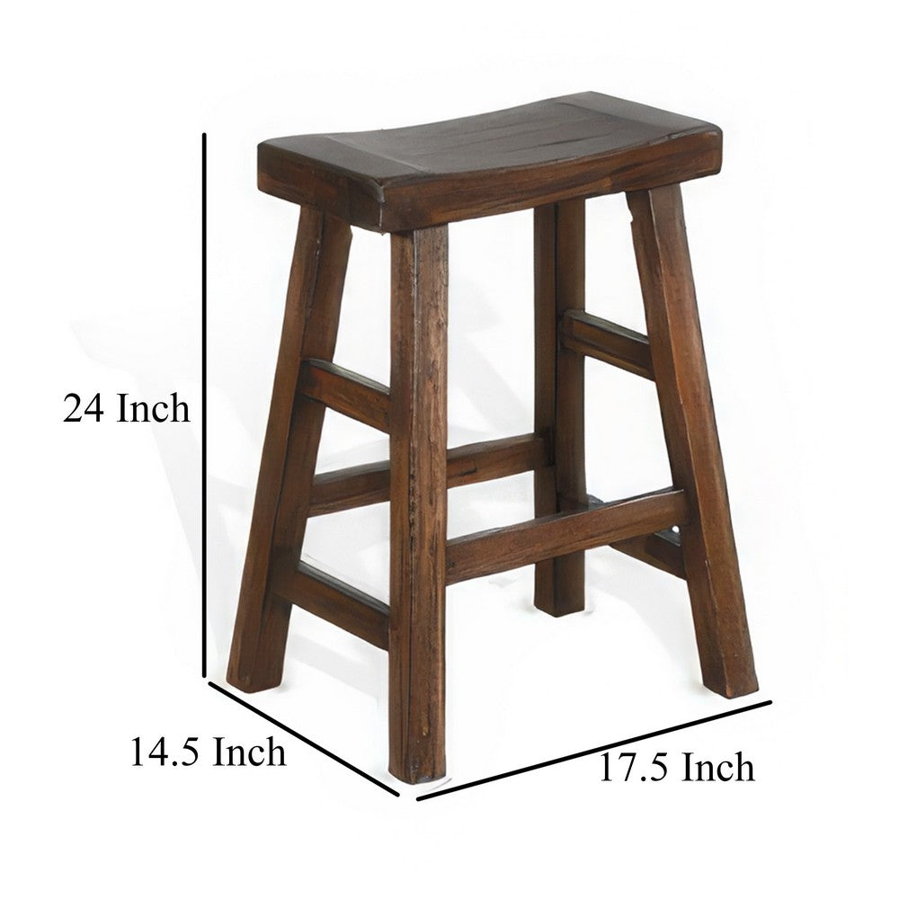 Odel Counter Stool Set of 2, Saddle Seat, Dark Brown Mahogany Wood -BM325305