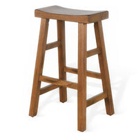 Marv Barstool Set of 2, Saddle Seat, Rustic Oak Mahogany Wood, 30 Inch -BM325308