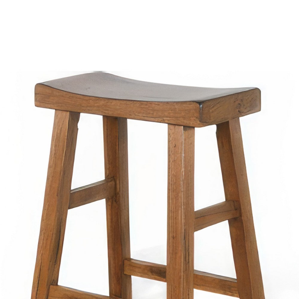 Marv Barstool Set of 2, Saddle Seat, Rustic Oak Mahogany Wood, 30 Inch -BM325308