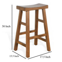 Marv Barstool Set of 2, Saddle Seat, Rustic Oak Mahogany Wood, 30 Inch -BM325308