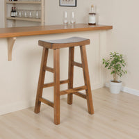 Marv Barstool Set of 2, Saddle Seat, Rustic Oak Mahogany Wood, 30 Inch -BM325308