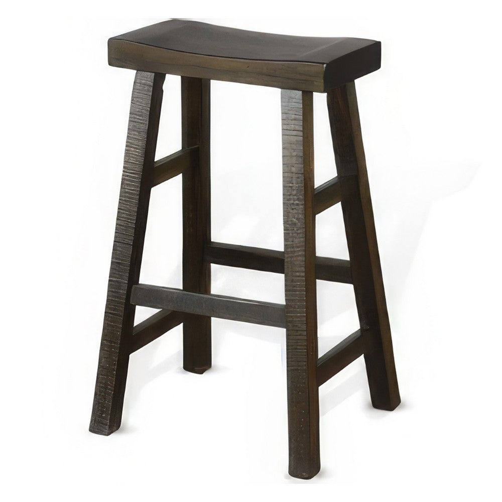 Flint Barstool Set of 2, Saddle Seat, Distressed Dark Brown Mahogany -BM325310
