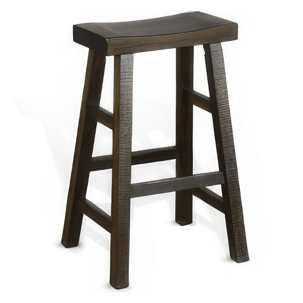 Flint Barstool Set of 2, Saddle Seat, Distressed Dark Brown Mahogany -BM325310