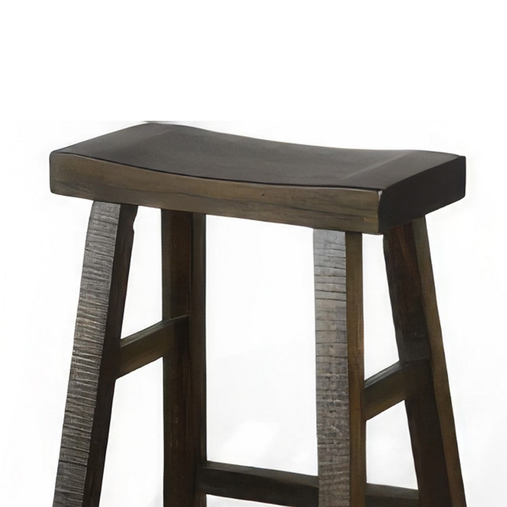 Flint Barstool Set of 2, Saddle Seat, Distressed Dark Brown Mahogany -BM325310