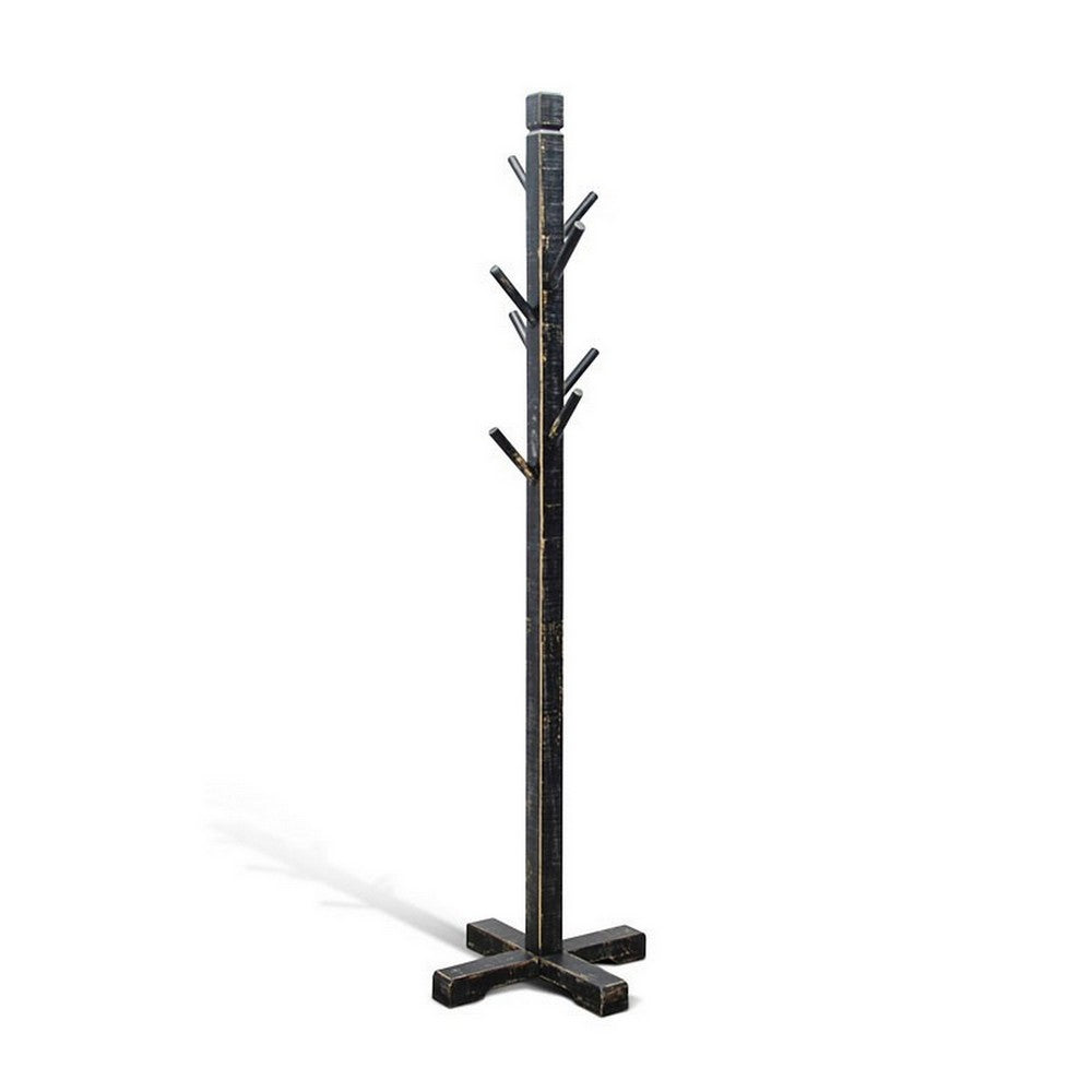 Rena Coat, Hat Rack Stand, 8 Wood Stems, 72 Inch Rustic Black Mahogany