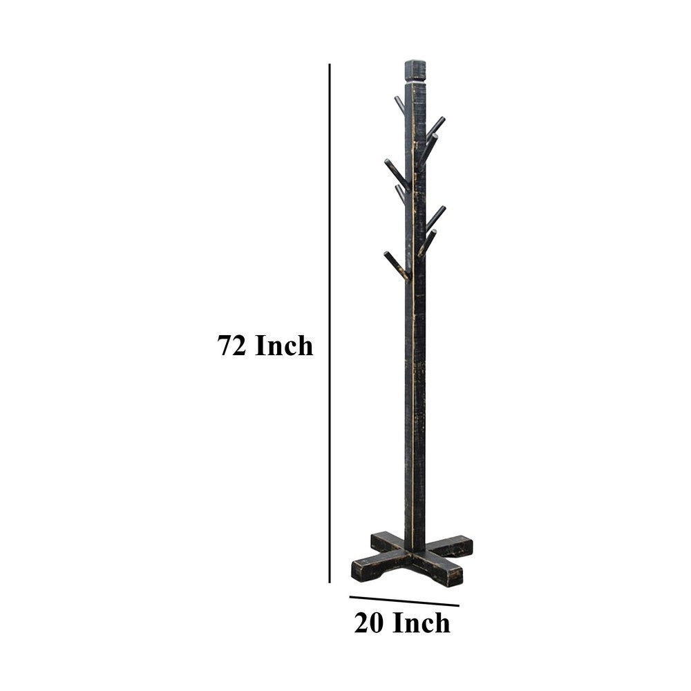 Rena Coat, Hat Rack Stand, 8 Wood Stems, 72 Inch Rustic Black Mahogany -BM325365
