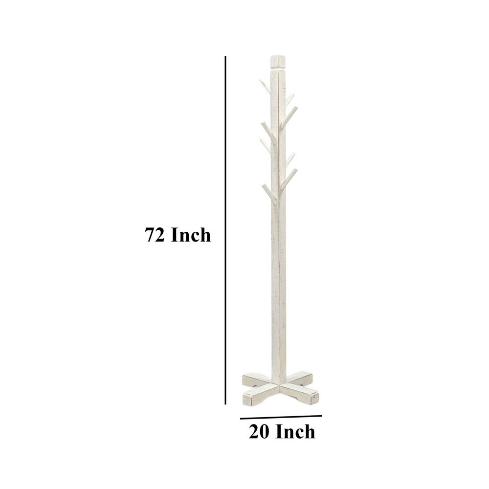 Rena Coat, Hat Rack Stand, 8 Wood Stems, 72 Inch Rustic White Mahogany -BM325368