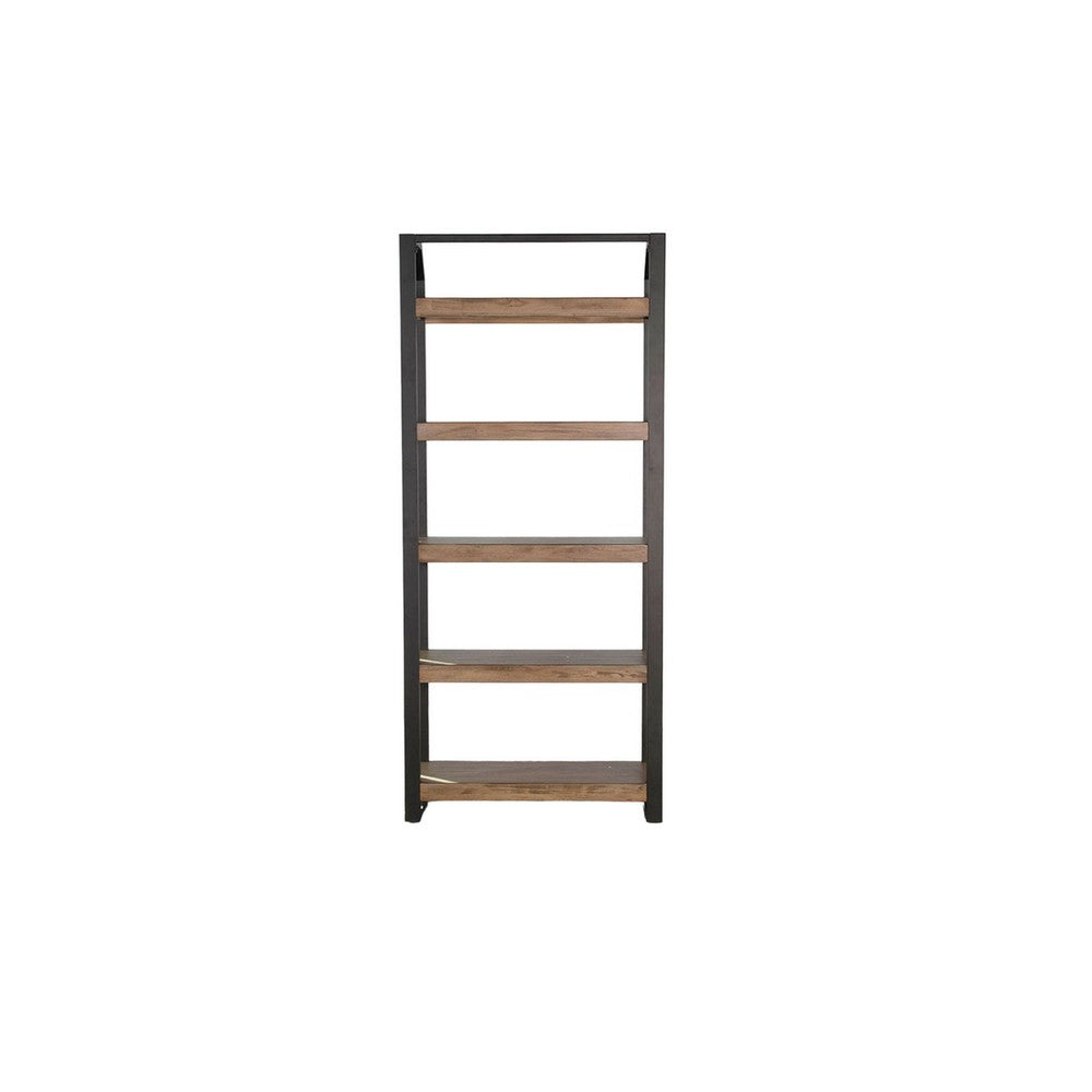 Yael Bookcase, 5 Brown Mahogany Shelves and Black Metal Frame, 72 Inch -BM325374