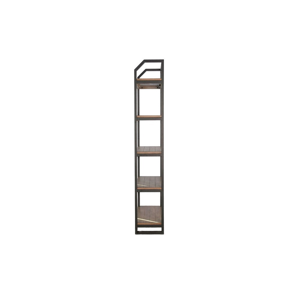 Yael Bookcase, 5 Brown Mahogany Shelves and Black Metal Frame, 72 Inch -BM325374