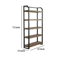 Yael Bookcase, 5 Brown Mahogany Shelves and Black Metal Frame, 72 Inch -BM325374