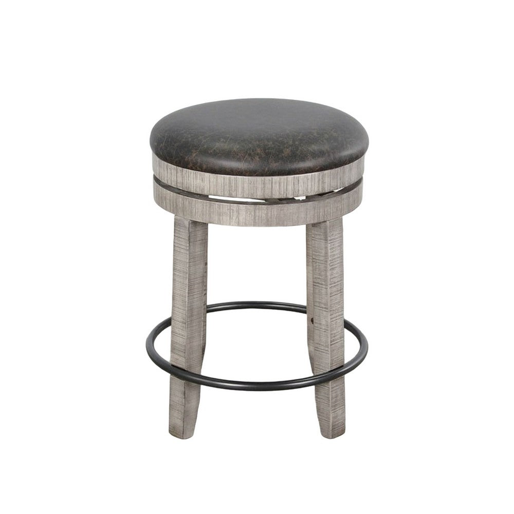 Zeka Swivel Counter Stool Set of 2, Rich Black Faux Leather, Gray -BM325394