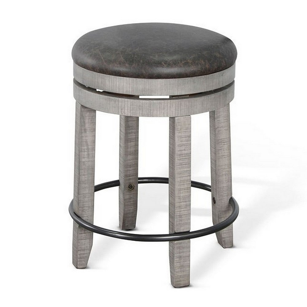 Zeka Swivel Counter Stool Set of 2, Rich Black Faux Leather, Gray -BM325394