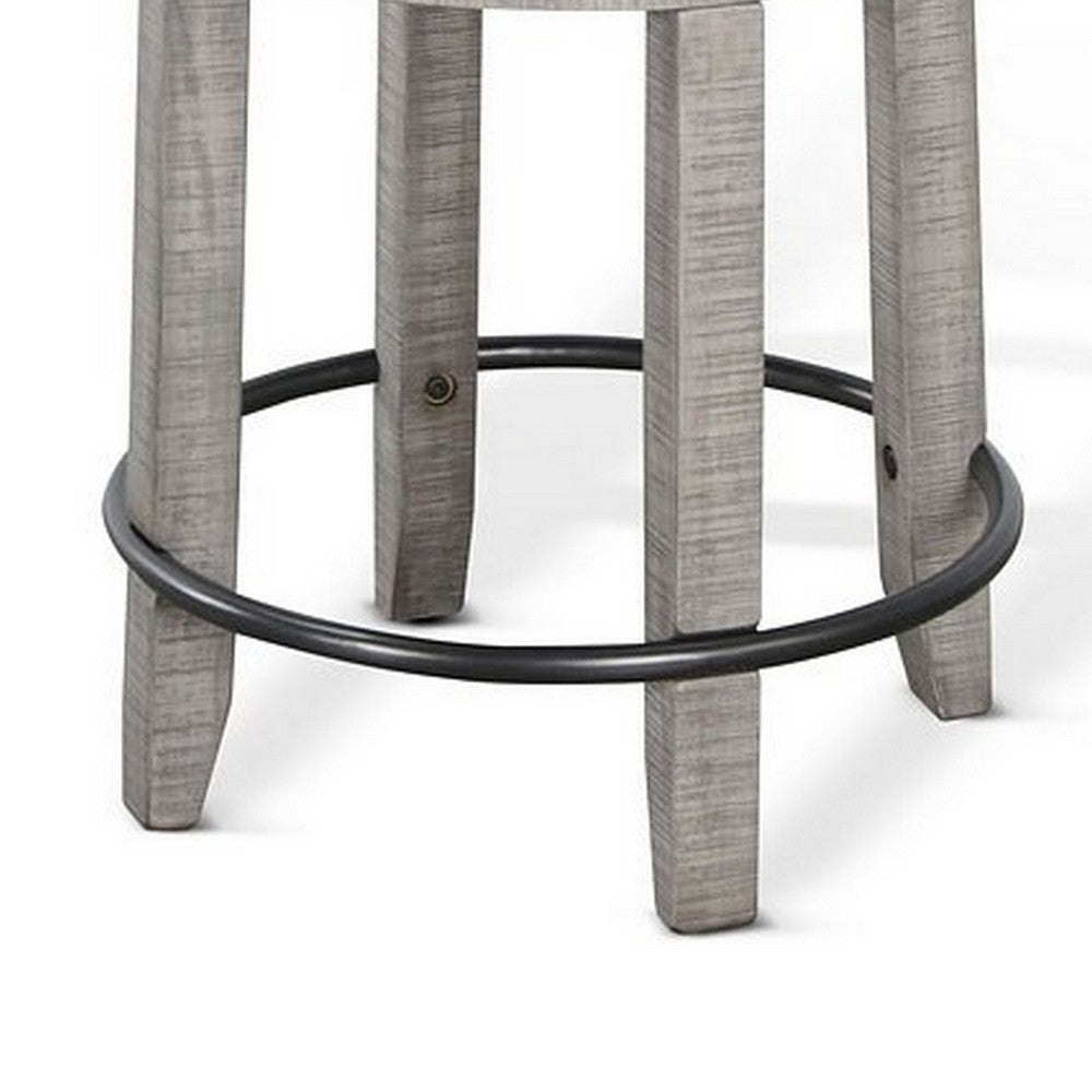 Zeka Swivel Counter Stool Set of 2, Rich Black Faux Leather, Gray -BM325394
