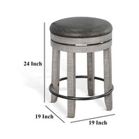Zeka Swivel Counter Stool Set of 2, Rich Black Faux Leather, Gray -BM325394