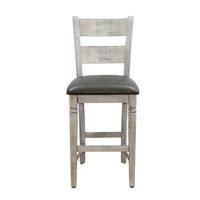 Zeka Barstool Chair Set of 2, Black Faux Leather, Gray Wood Ladderback -BM325414